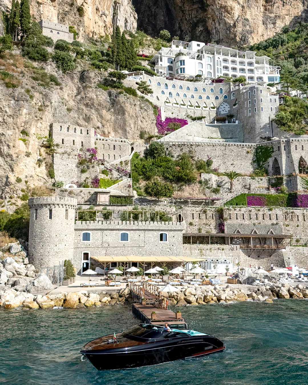 The pastel town of Positano tumbling to the sea